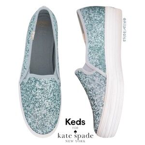 Keds X Kate Spade NY Double Decker Glitter Slip-On Sneakers, 🪺Blue Sz 9.5 NEW